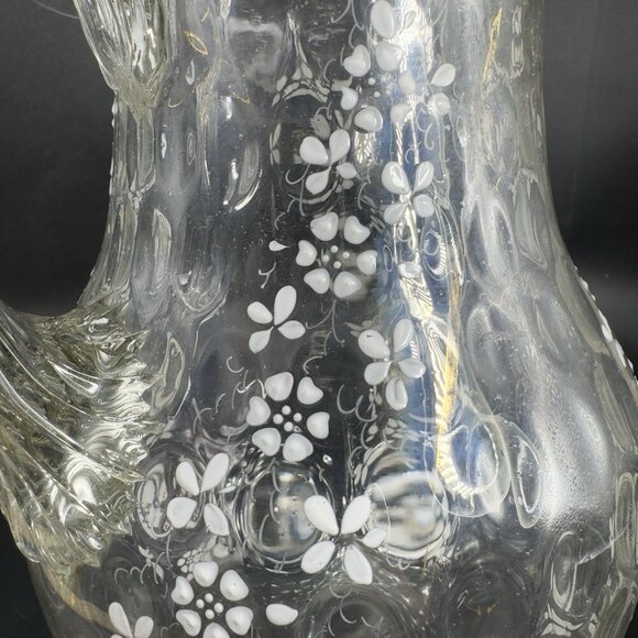 Antique Enameled Glass Pitcher Jug Hand Blown Optic Dot Manganese 365nm Green UV - Picture 12 of 16